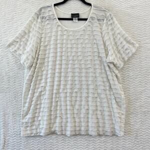 Brittany Black Cream Silver Ruffle Tiered Semi Sheer Career Shirt Top Womens 1X